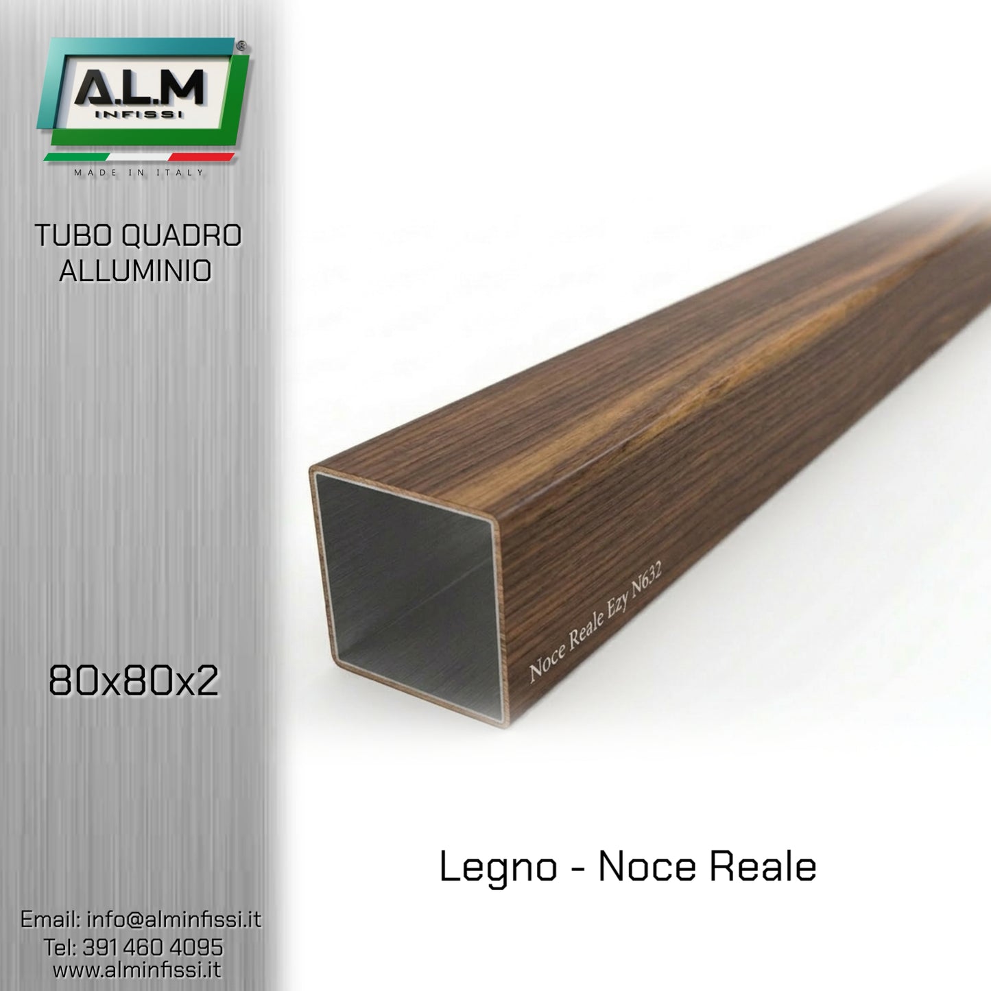 Tubo Quadro Alluminio 80x80x2 mm