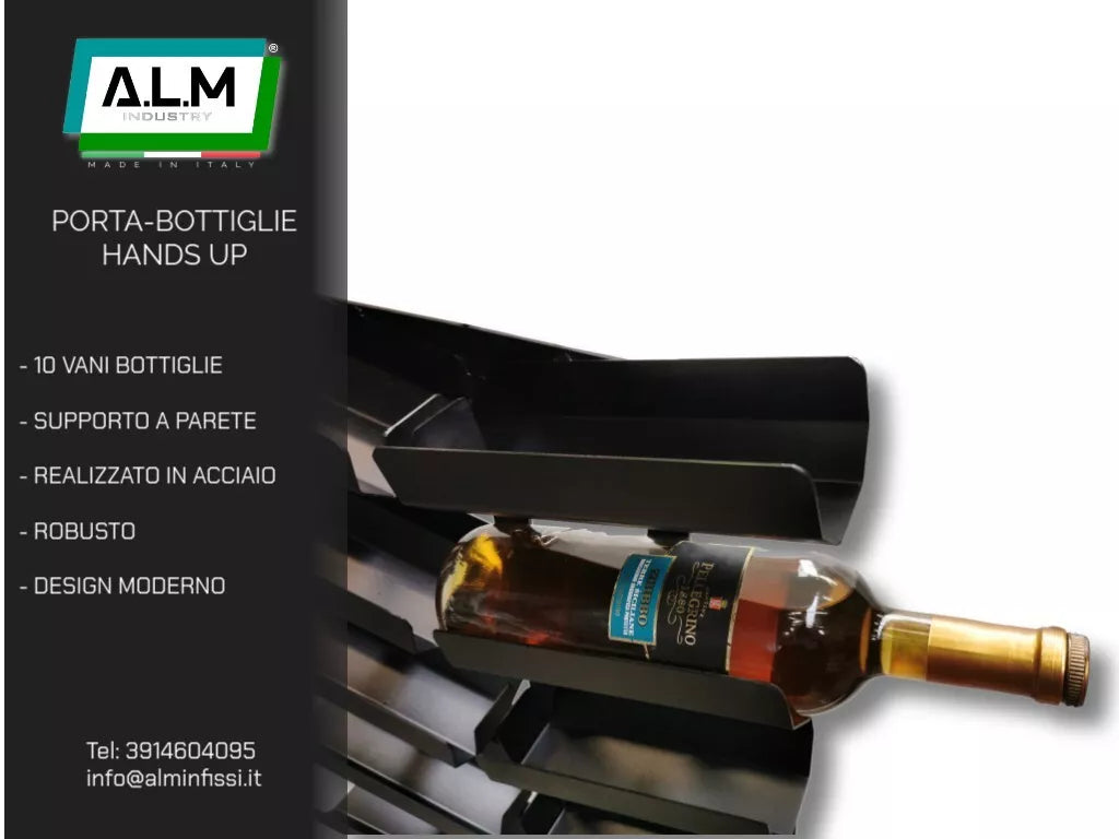 CANTINETTA DA PARETE IN FERRO - PORTABOTTIGLIE HANDS UP - DESIGN MODERNO