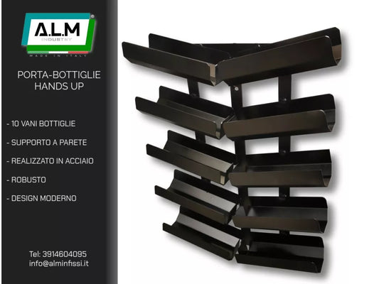 CANTINETTA DA PARETE IN FERRO - PORTABOTTIGLIE HANDS UP - DESIGN MODERNO