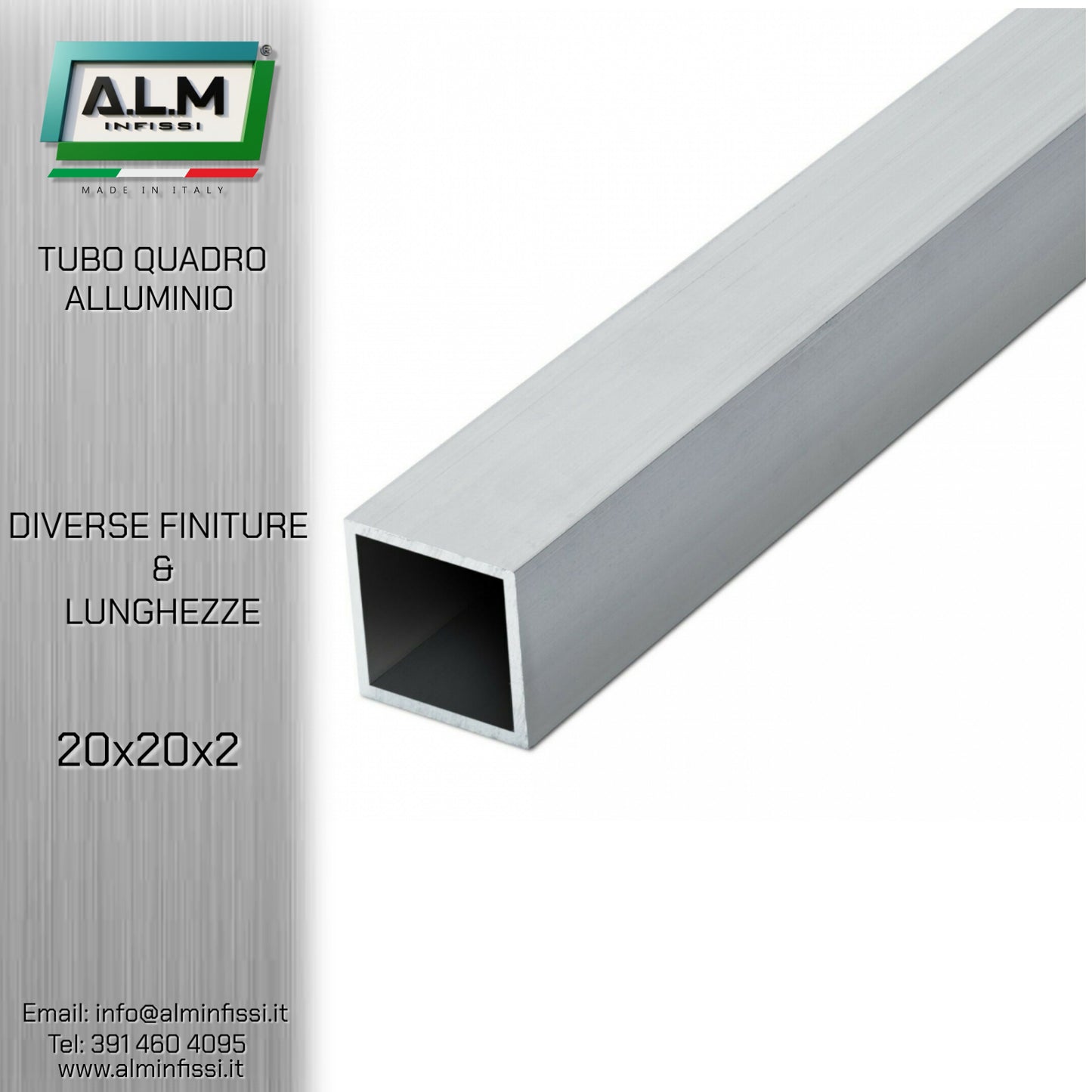 Tubo Quadro Alluminio 20x20x2 mm