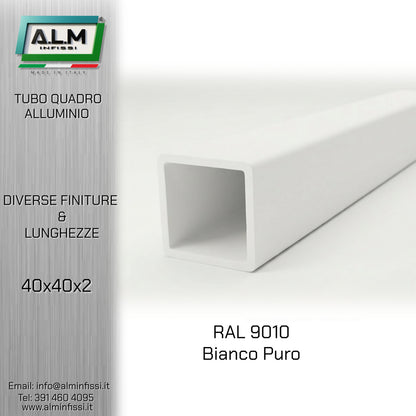 Tubo Quadro Alluminio 40x40x2 mm
