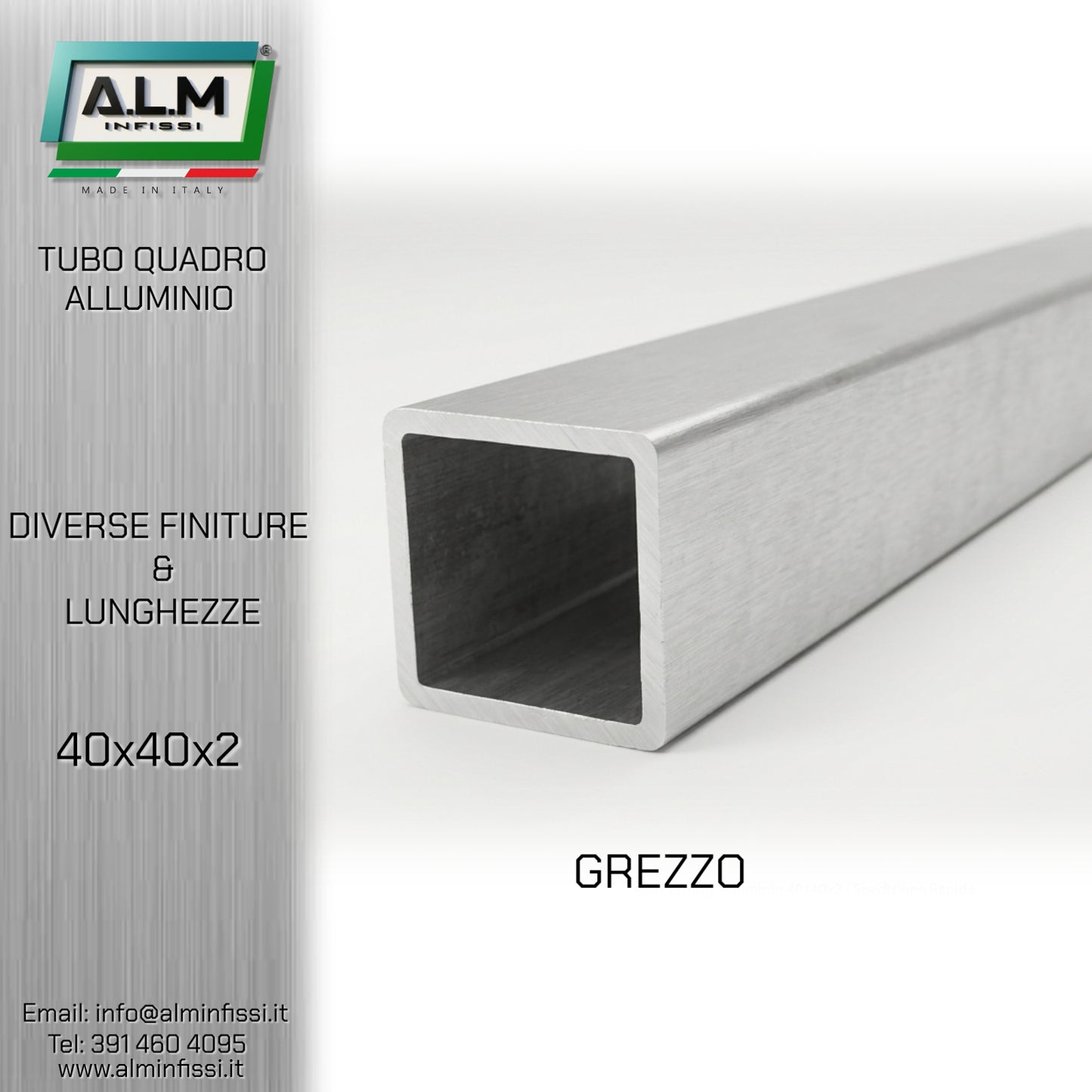 Tubo Quadro Alluminio 40x40x2 mm
