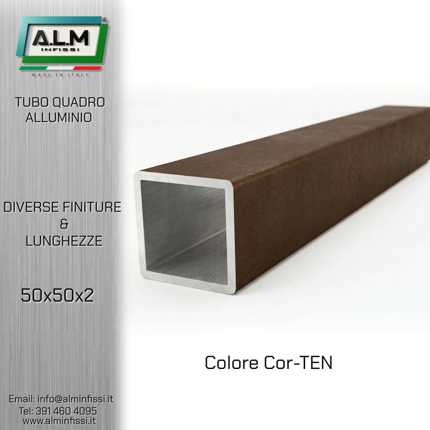 Tubo Quadro Alluminio 50x50x2 mm