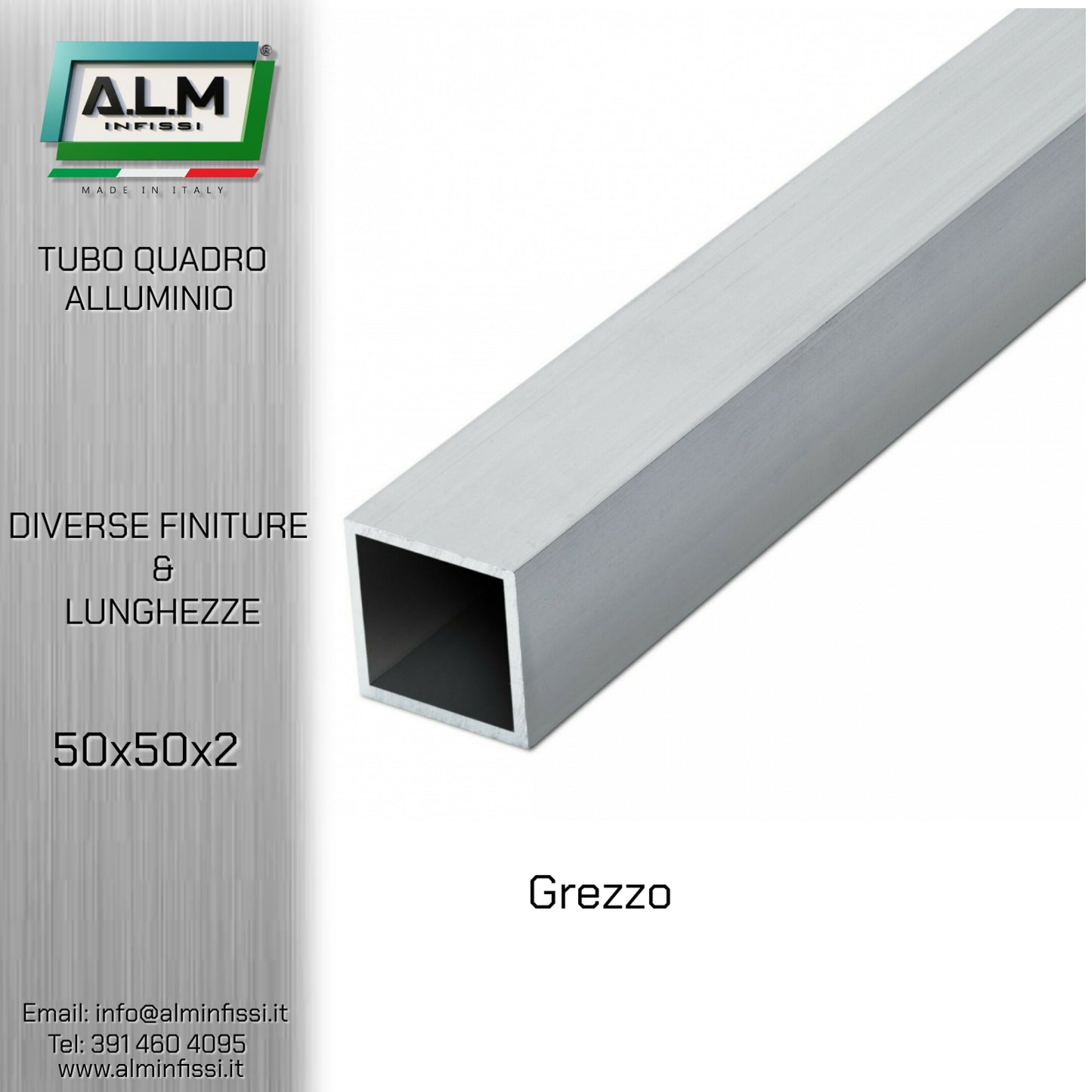 Tubo Quadro Alluminio 50x50x2 mm