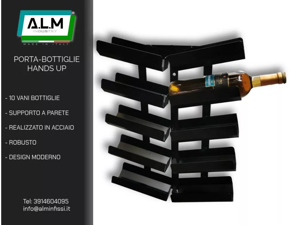 CANTINETTA DA PARETE IN FERRO - PORTABOTTIGLIE HANDS UP - DESIGN MODERNO
