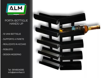 CANTINETTA DA PARETE IN FERRO - PORTABOTTIGLIE HANDS UP - DESIGN MODERNO