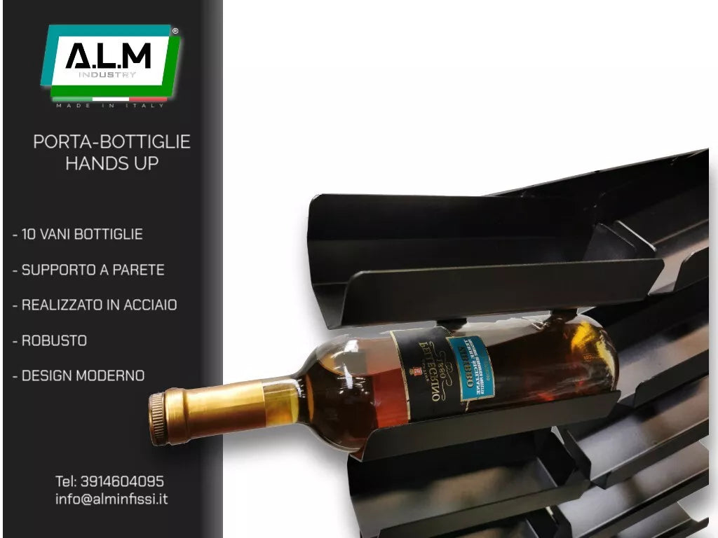 CANTINETTA DA PARETE IN FERRO - PORTABOTTIGLIE HANDS UP - DESIGN MODERNO
